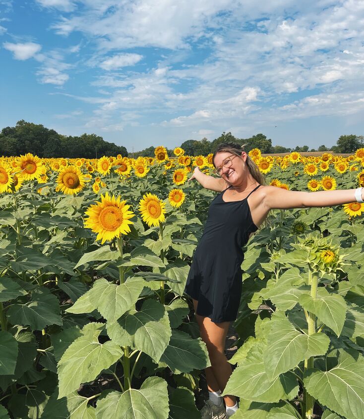 Girl standing in a field of sunflowers