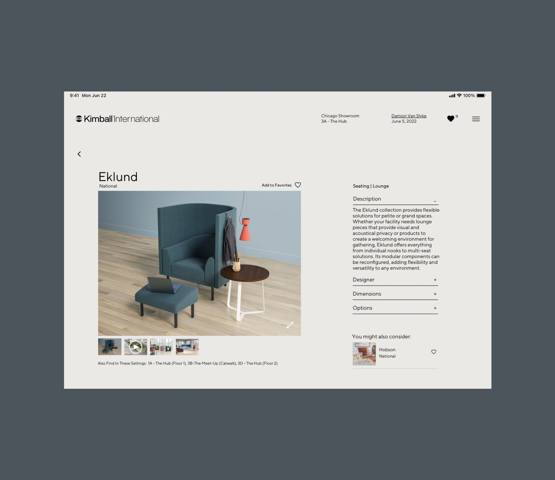 Furniture Description Screen Kimball App