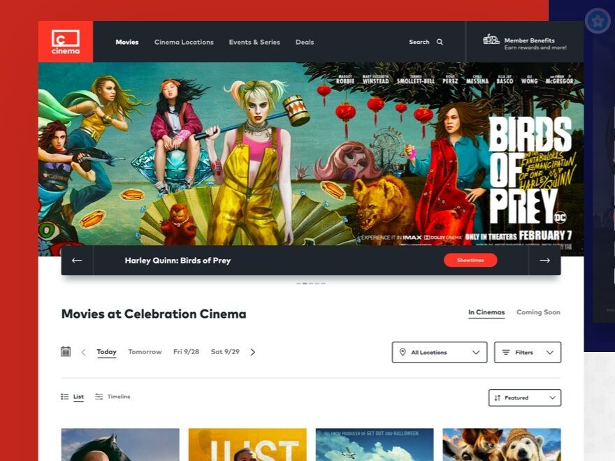 Screenshot of Celebration Cinema website