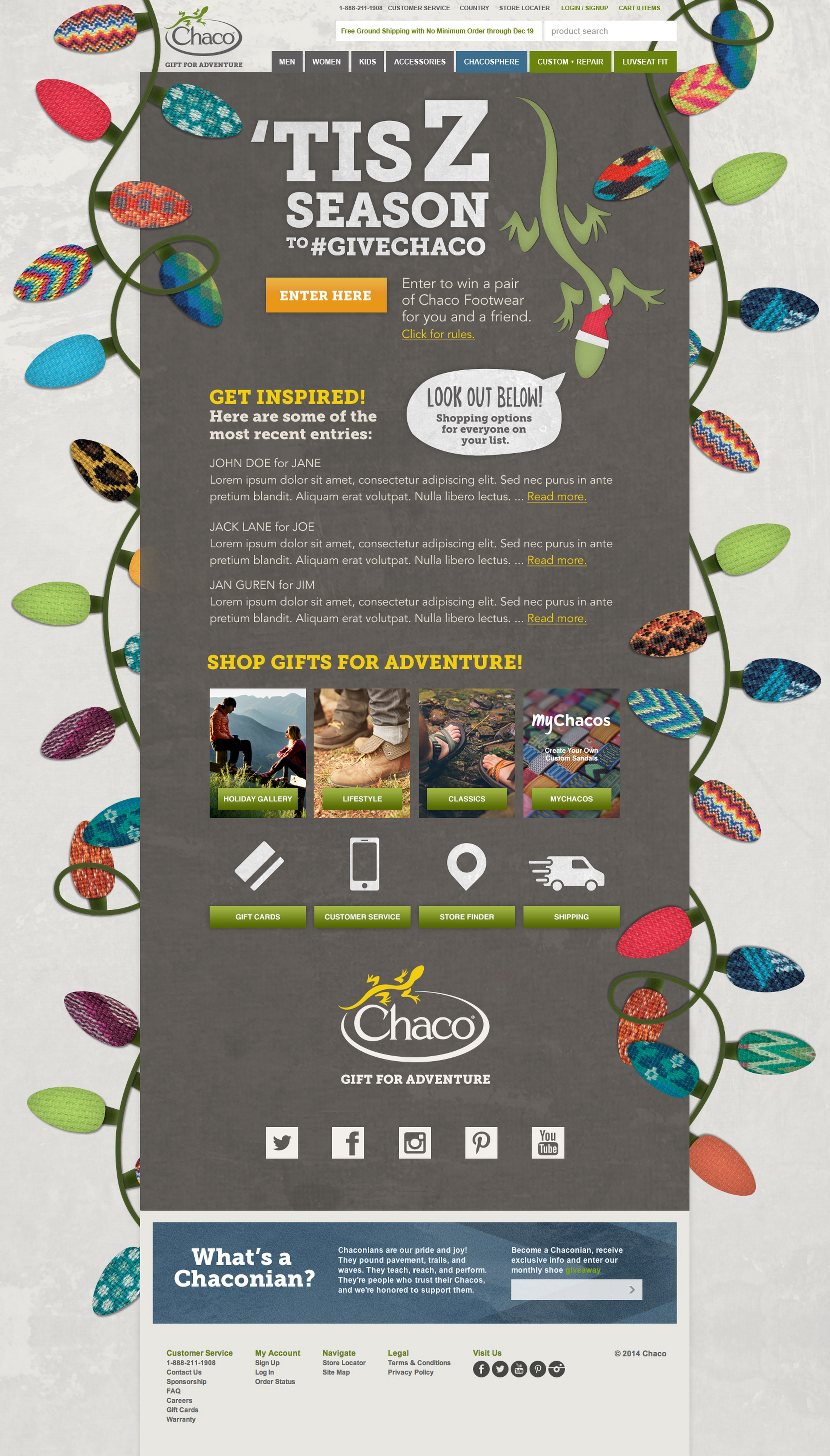 Screenshot of the Chaco Holiday Microsite