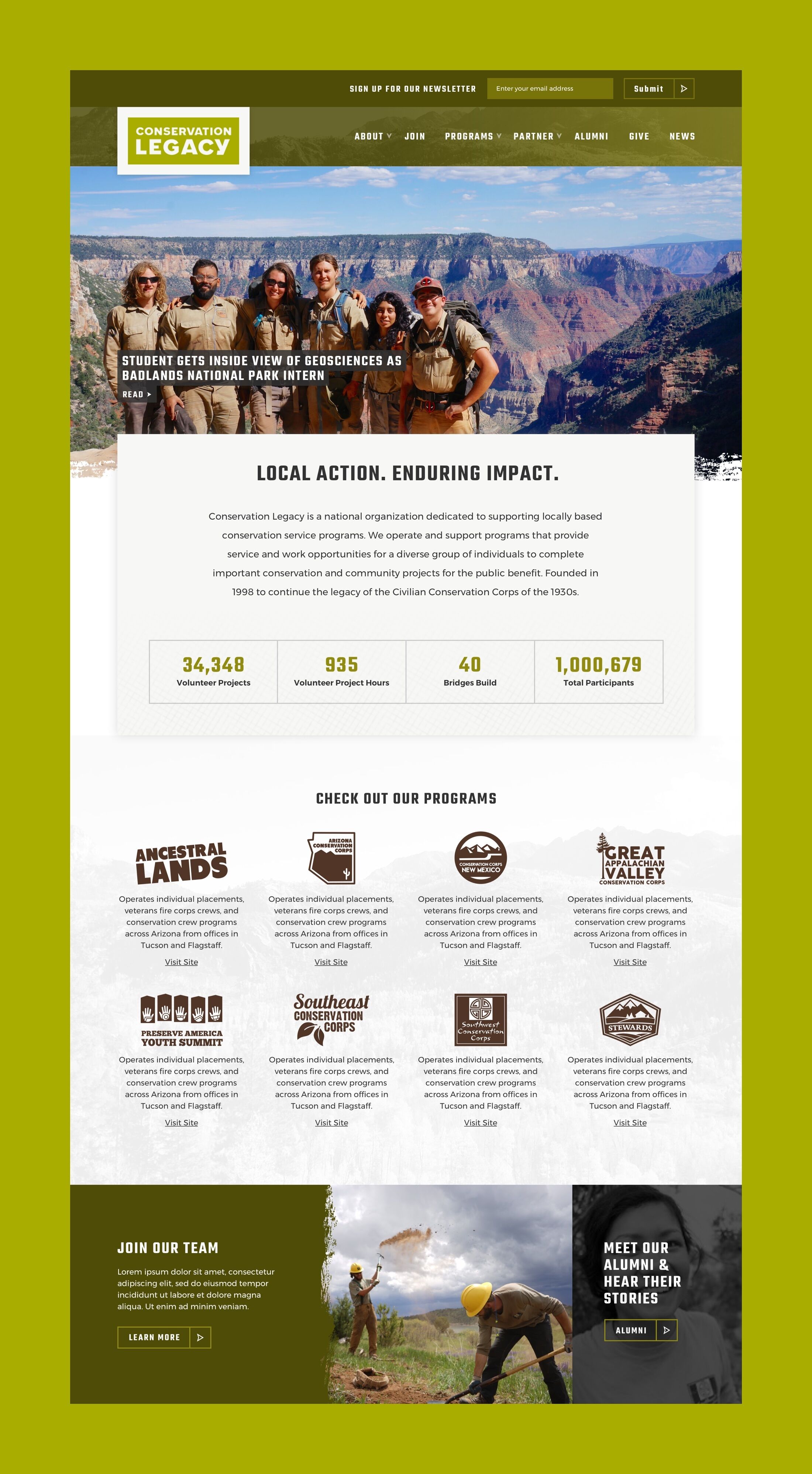 Full view of the Conservation Legacy homepage