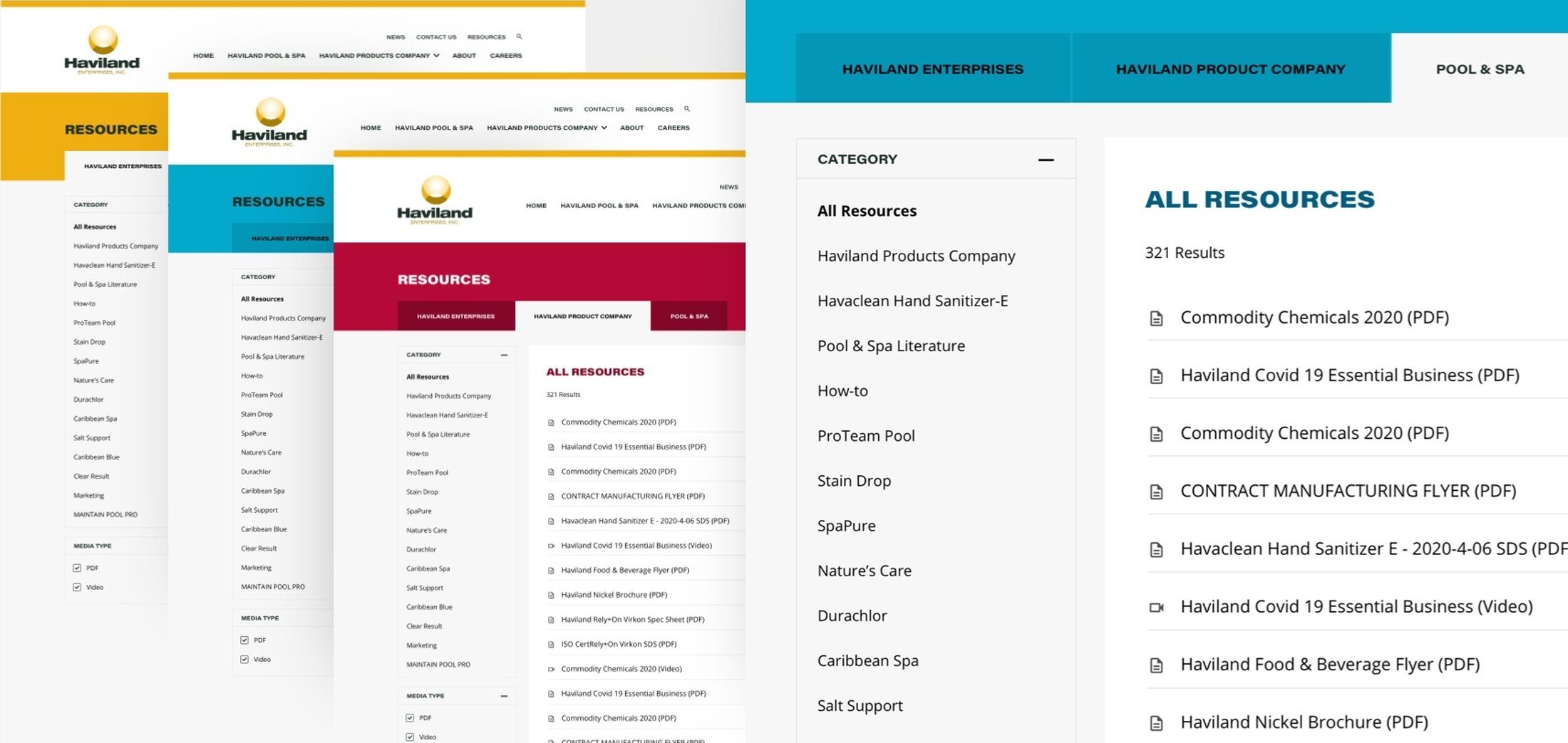 Screenshot of the branded Resources sections on the Haviland website