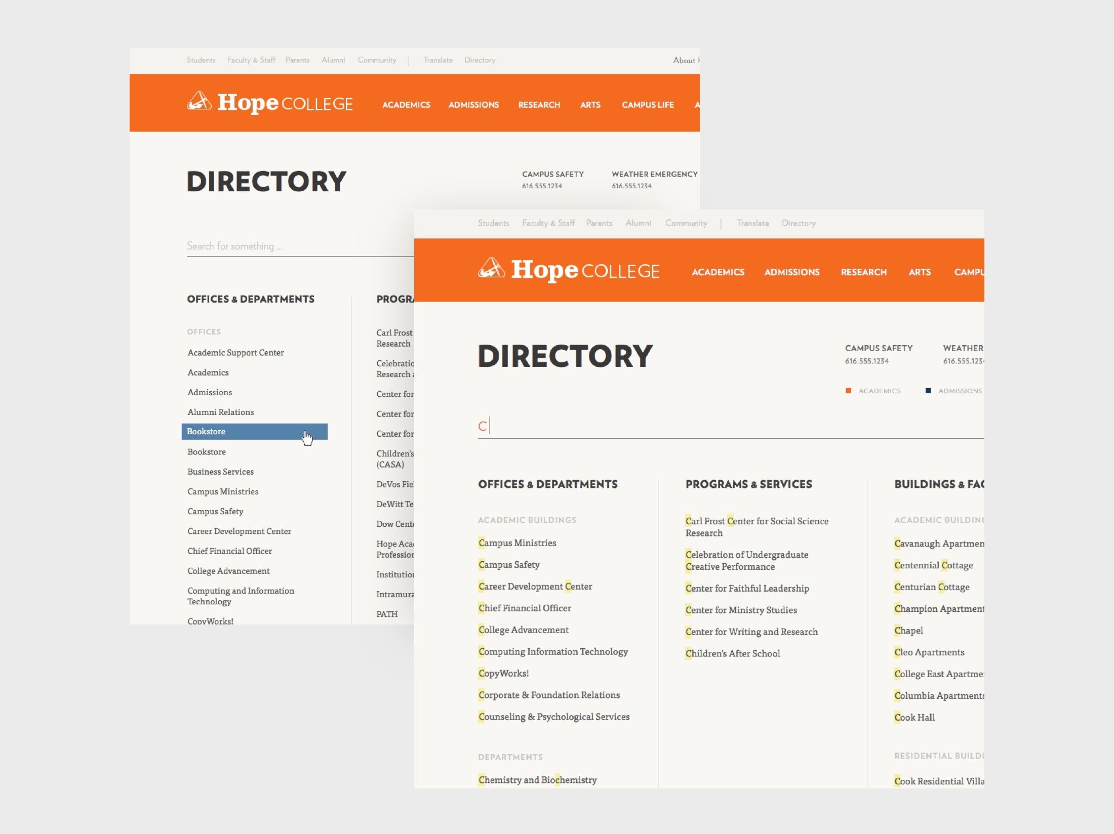 Screenshot of the searchable directory