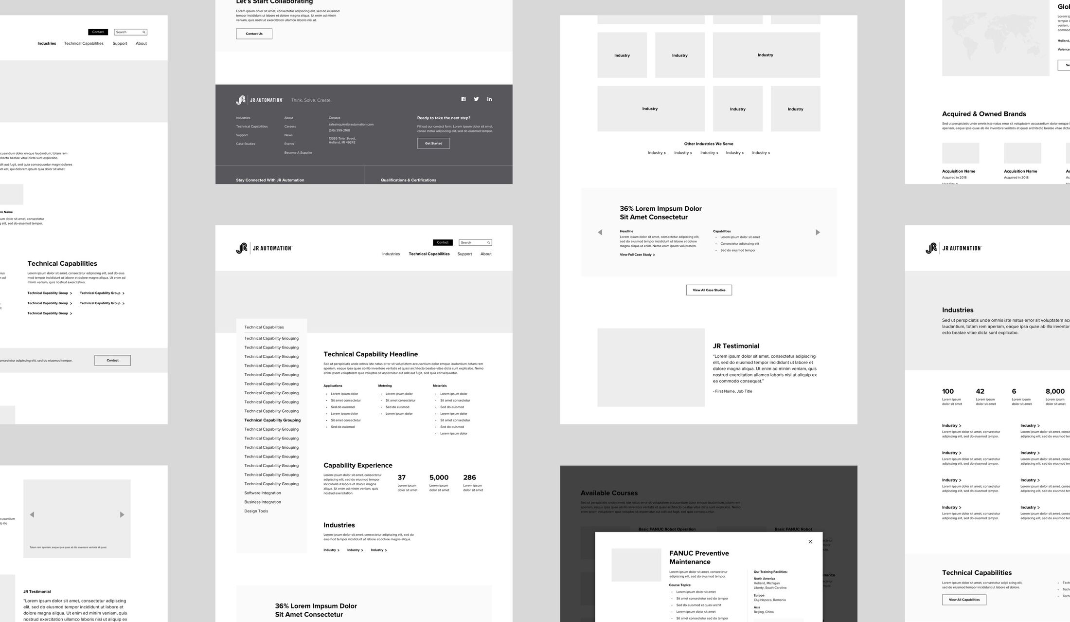 Wireframe compilation of JR Automation website