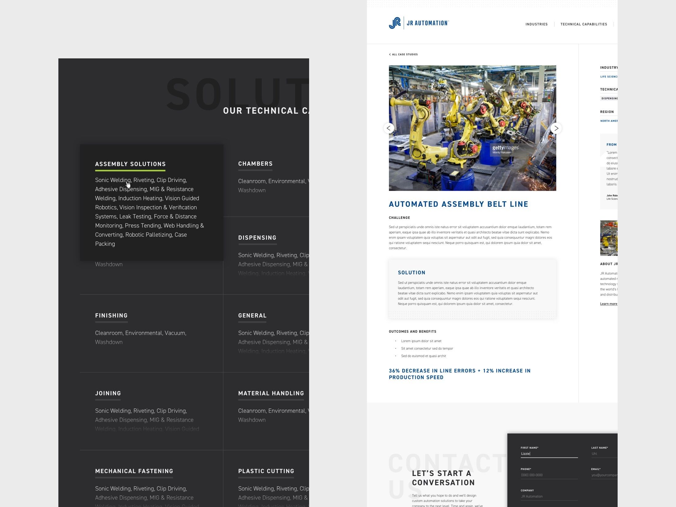 Two screen mockup of the JR Automation site