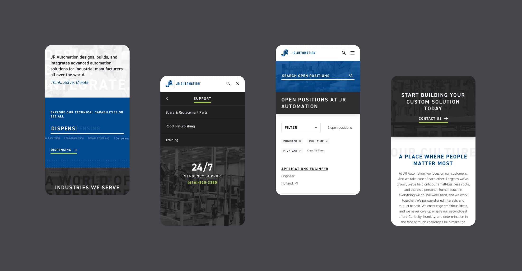 Several mobile mockups from the JR Automation site