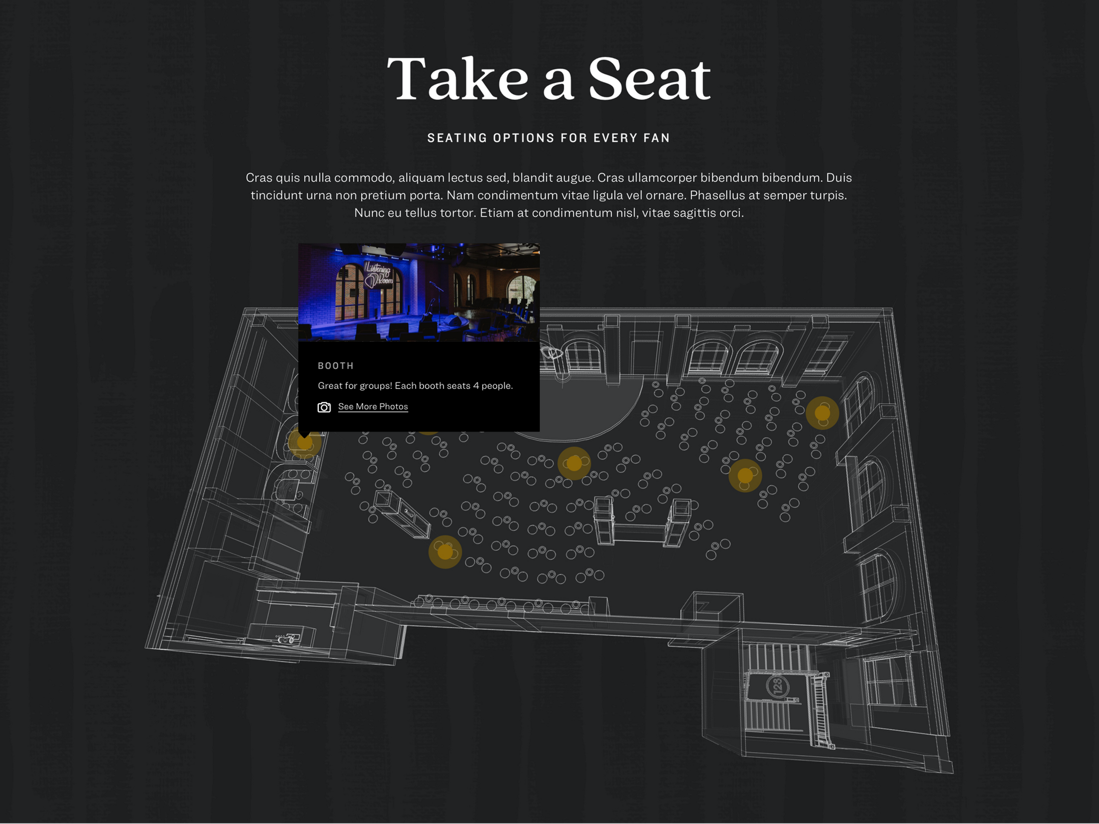 Screenshot of the Listening Room website seat choice page