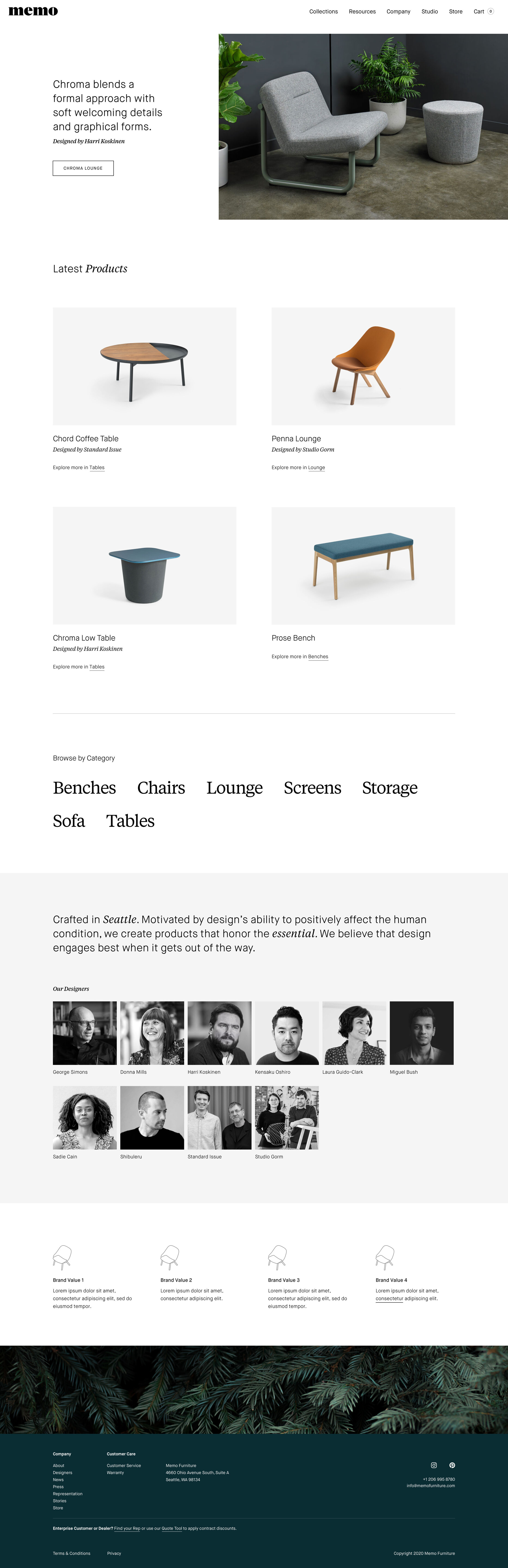 Screenshot of Memo Furniture Ecommerce Store Home page