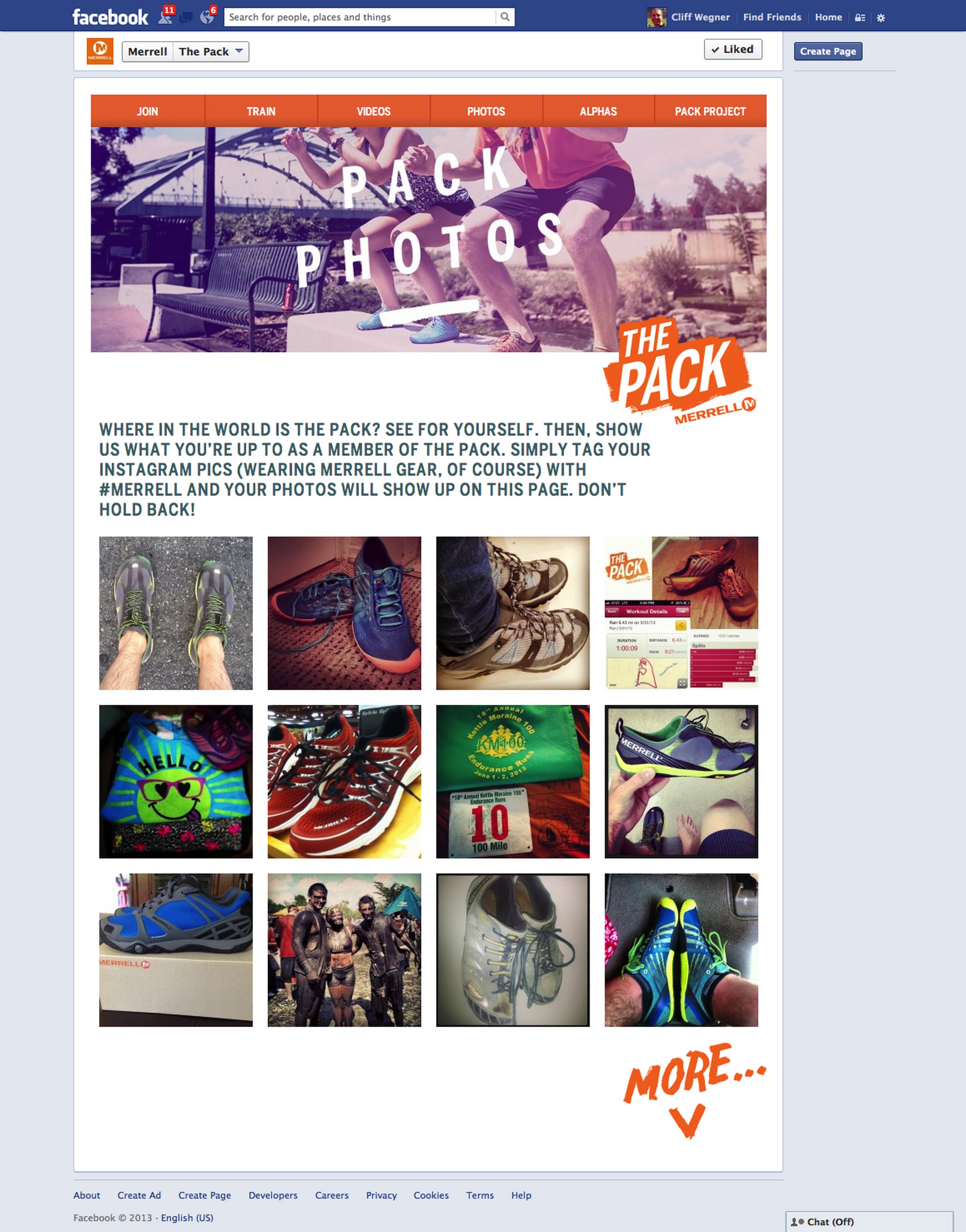 Screenshot of the Merrell Pack Facebook App Photos Section