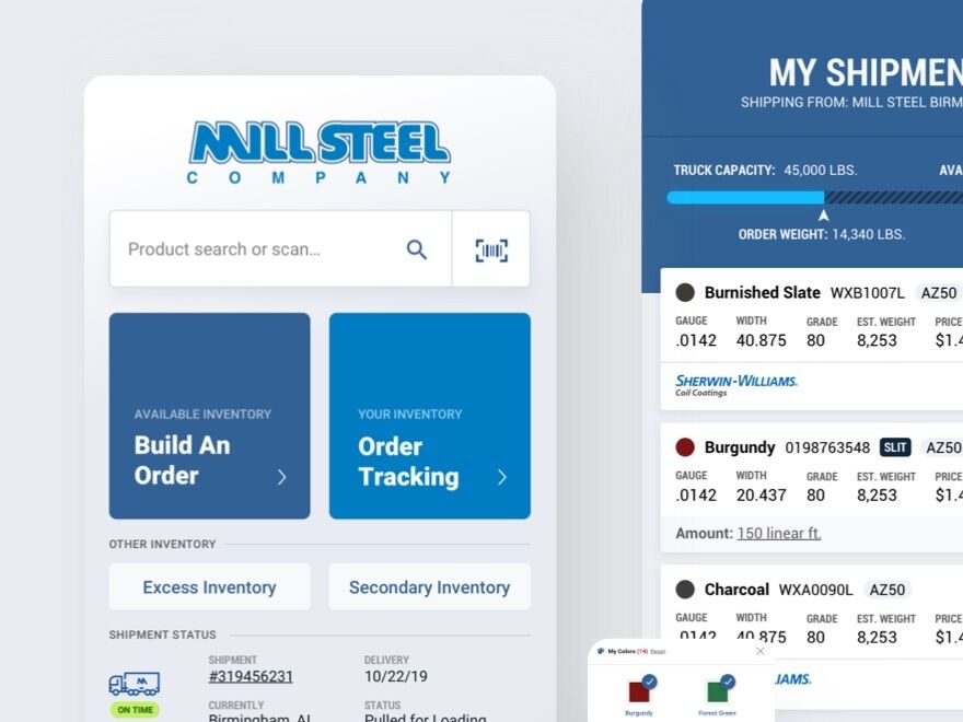 Screenshot of Mill Steel iOS app