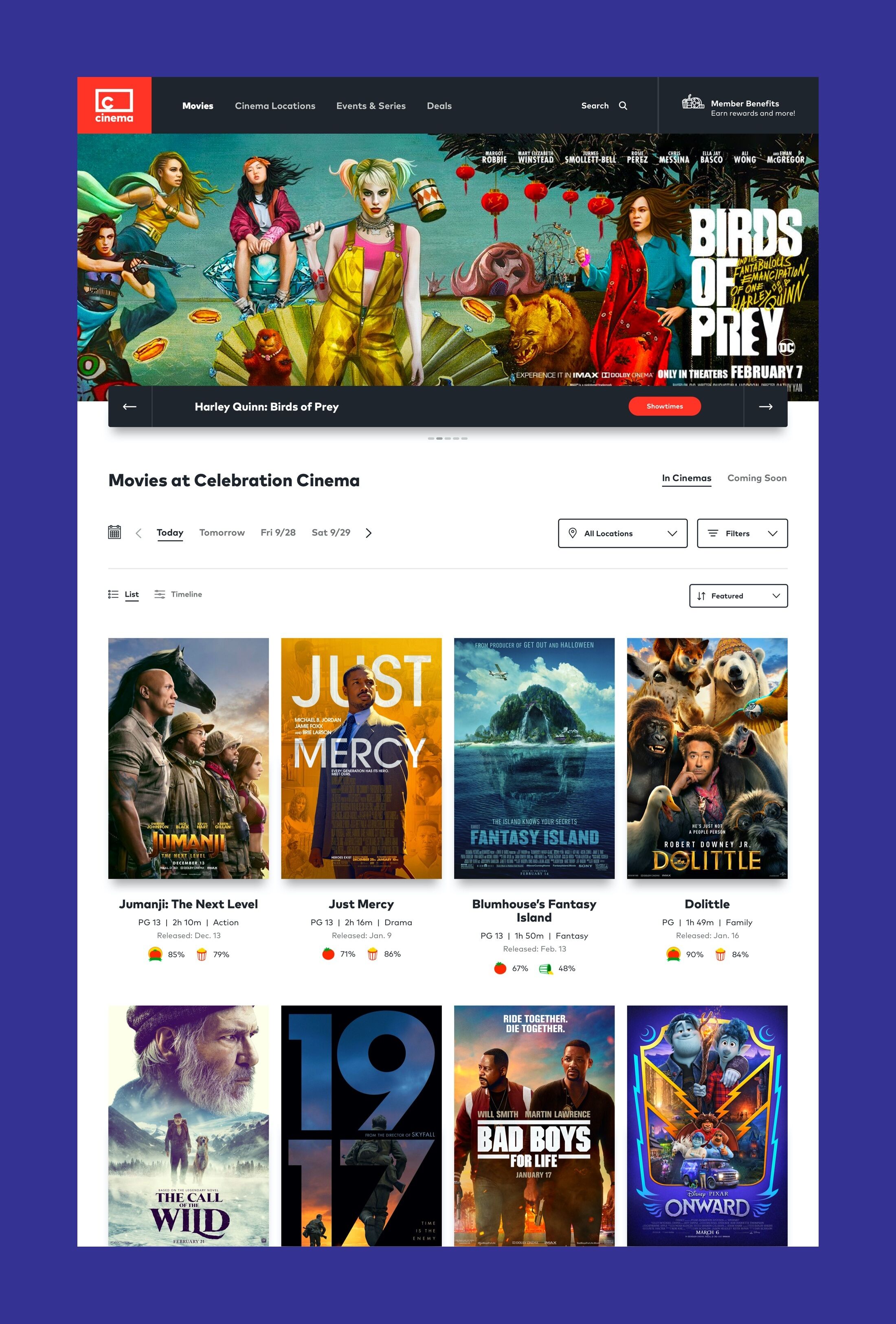 Mockup of the Celebration Cinema homepage