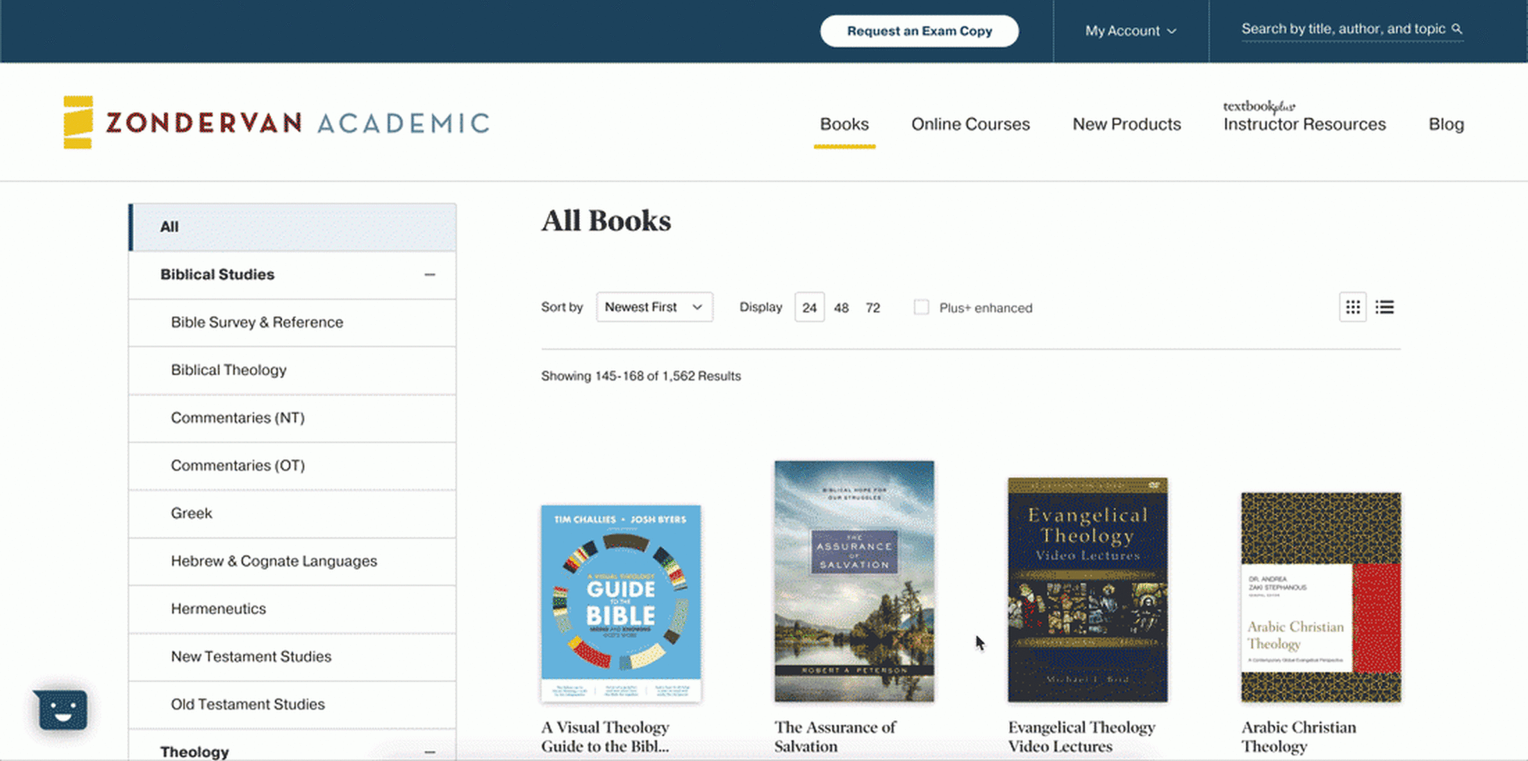 Screenshot of Zondervan Academic product category grid